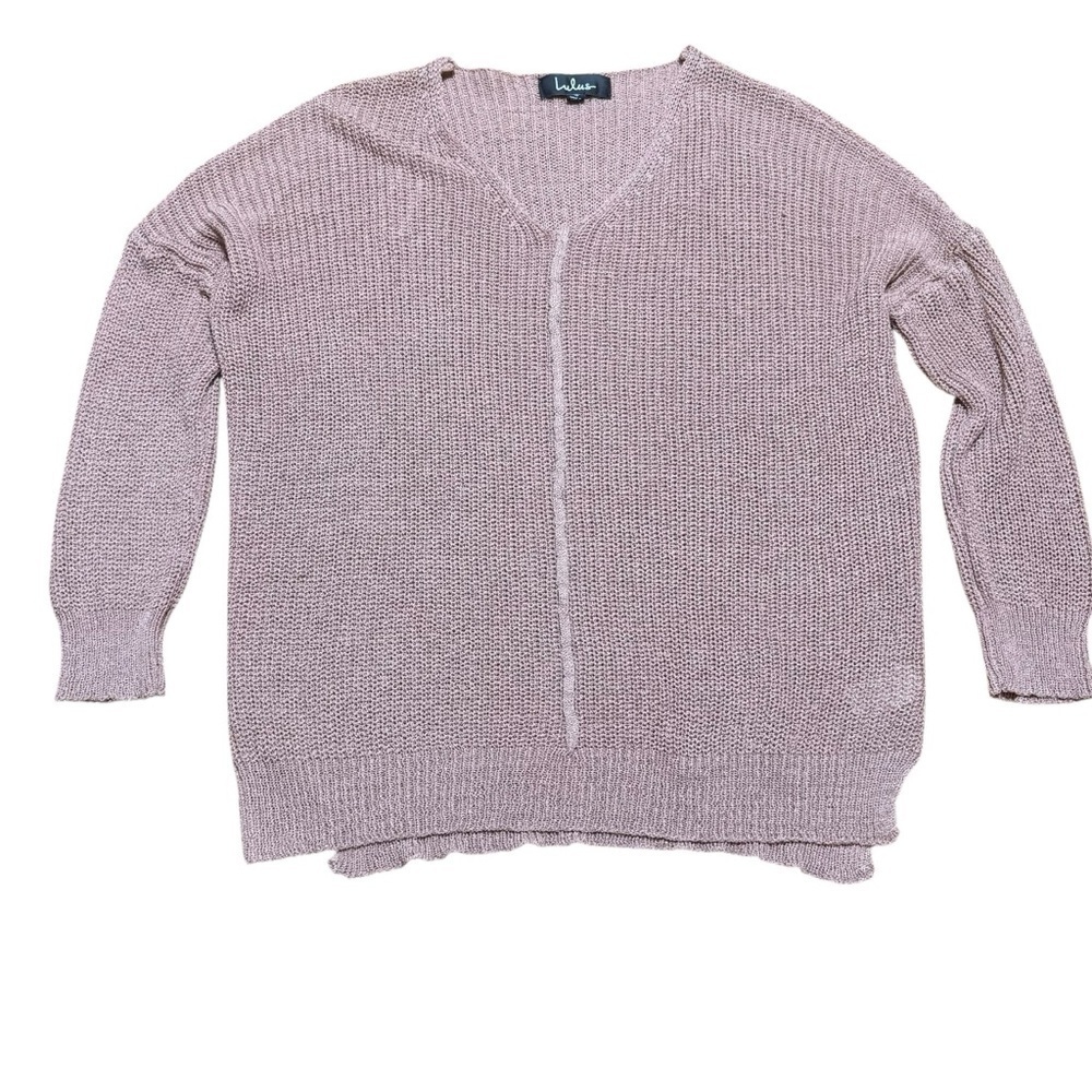 Lulu's | Eloise Dusty Pink V-Neck Loose Knit Sweater | Sz S - Picture 5 of 9